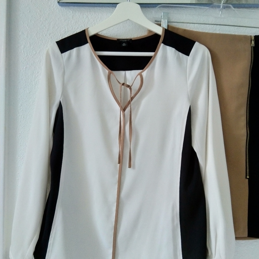 Ann Taylor cream black and tan blouse